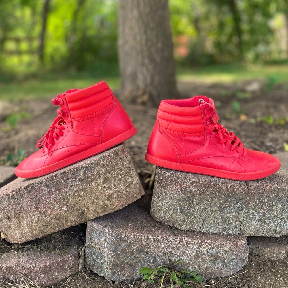 Reebok - Women’s Freestyle Hi Sneakers. 2013 with red label imprint. (Size 7.5)